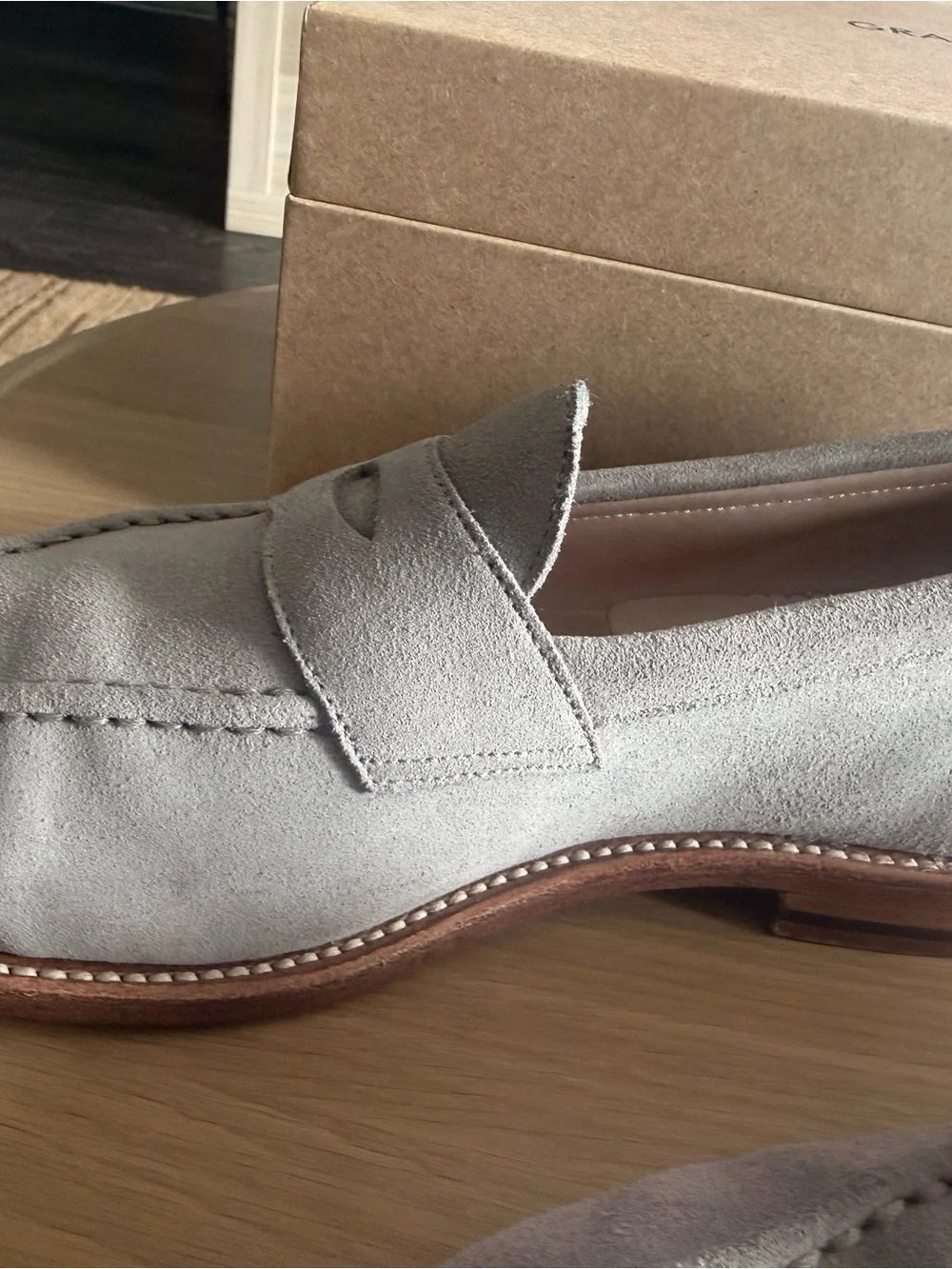 Light Grey/Taupe Suede Penny Loafers - Men's Slip-On Dress Shoes